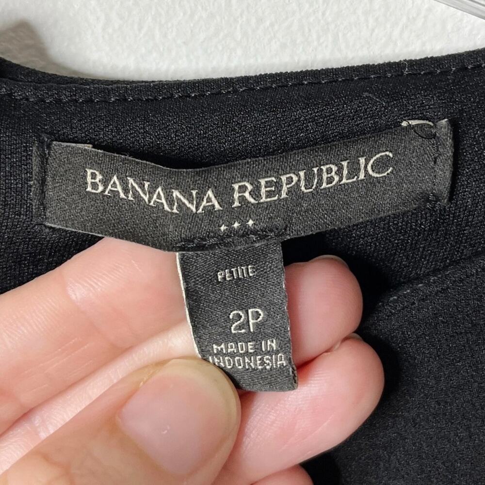 Banana Republic Women's Sheath Dress 2P Black Cap Sleeve Ruched Keyhole Pencil - Picture 8 of 10
